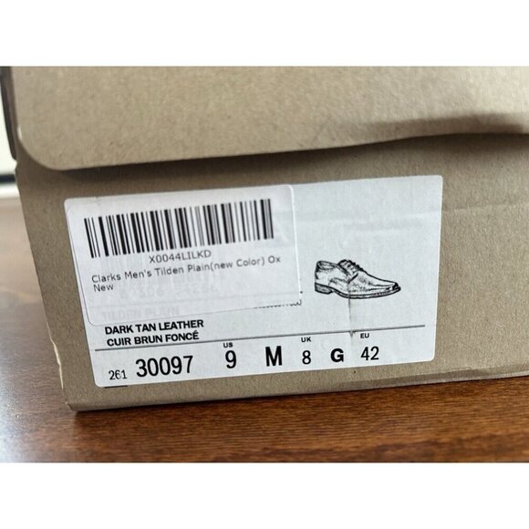 Clarks Men's Tilden Plain Oxford Dark Tan Lace Up Dress Shoe NEW US size 9 W - Picture 6 of 10